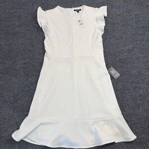 Express White Solid V-Neck 3/4 Tie Sleeve Short Shift Dress Size 4